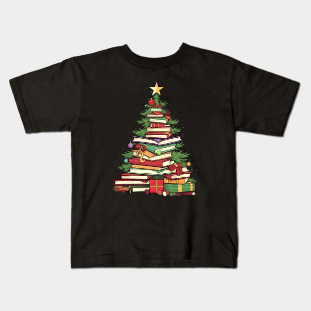 Bookworm Christmas Tree books Kids T-Shirt by VisionDesigner